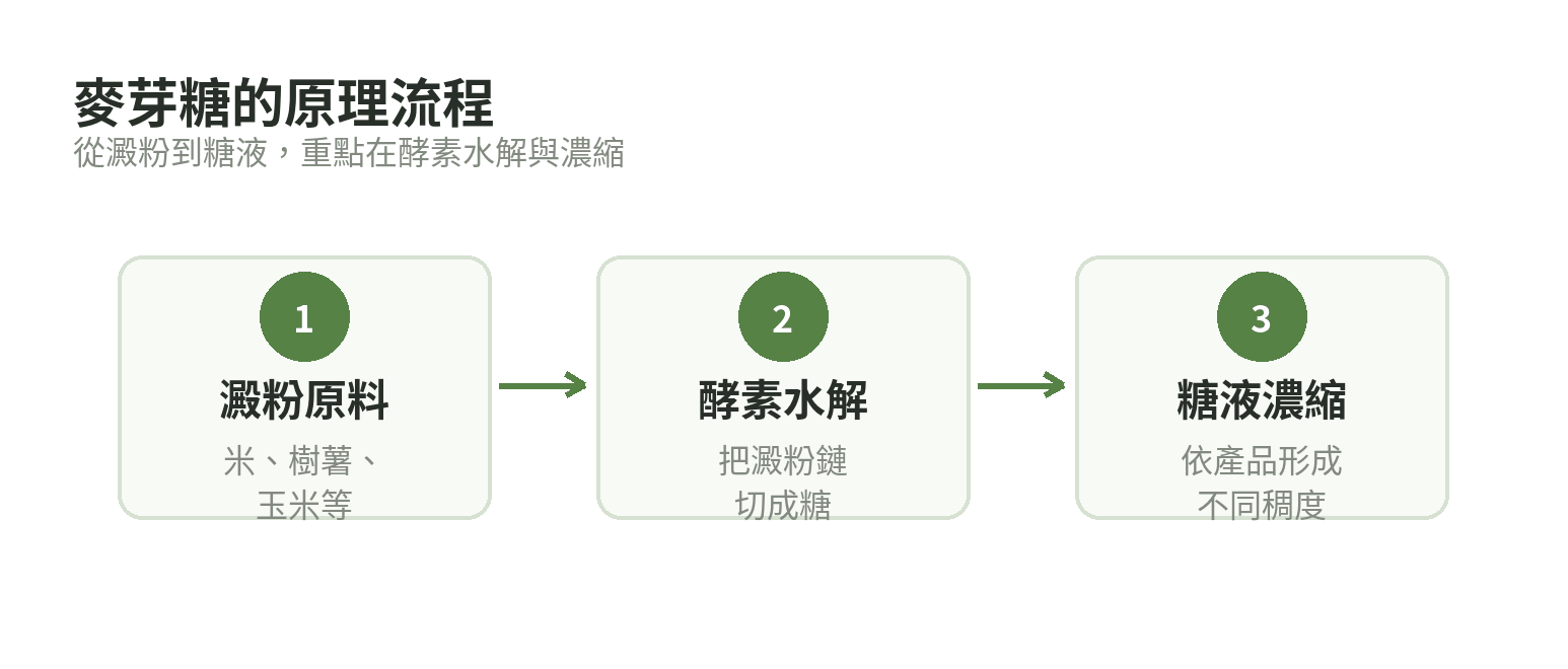 麥芽糖從澱粉到糖液的三段式原理流程