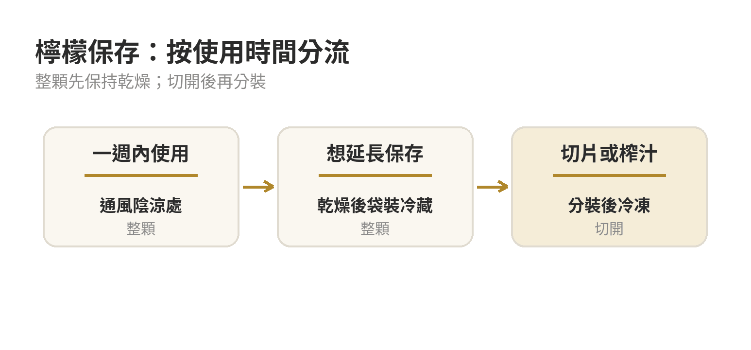 檸檬依使用時間分成陰涼、冷藏與冷凍三種保存路徑